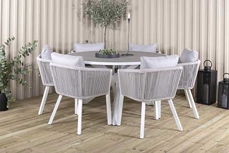 table ronde de jardin et terrasse design 4 personnes et chaise confortable blanche et grise